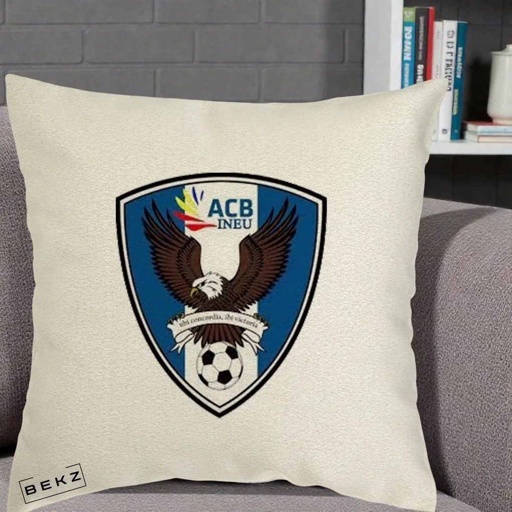 Perna Personalizata ACB Ineu Fotbal, 40x40 cm, Ecru, Husa Detasabila, Perna Inclusa, BEKZ®