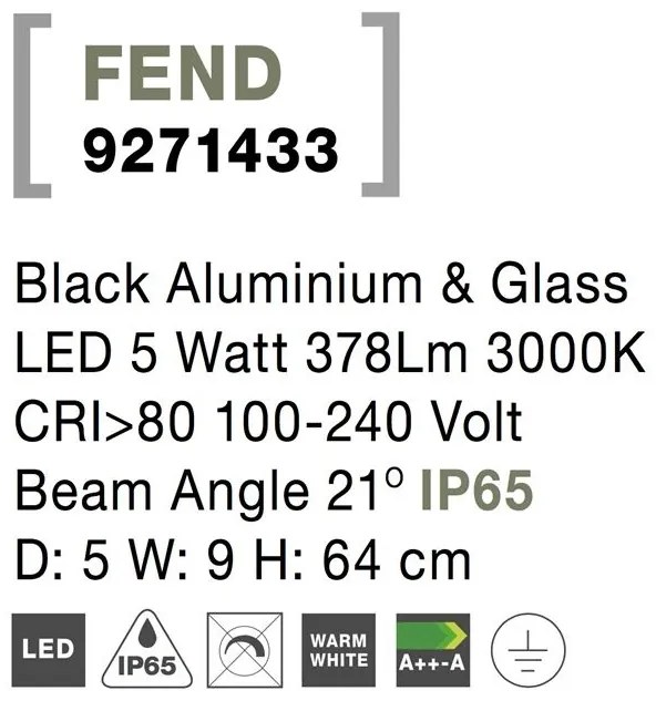 Stalp LED modern pentru iluminat exterior IP65 FEND H-64cm