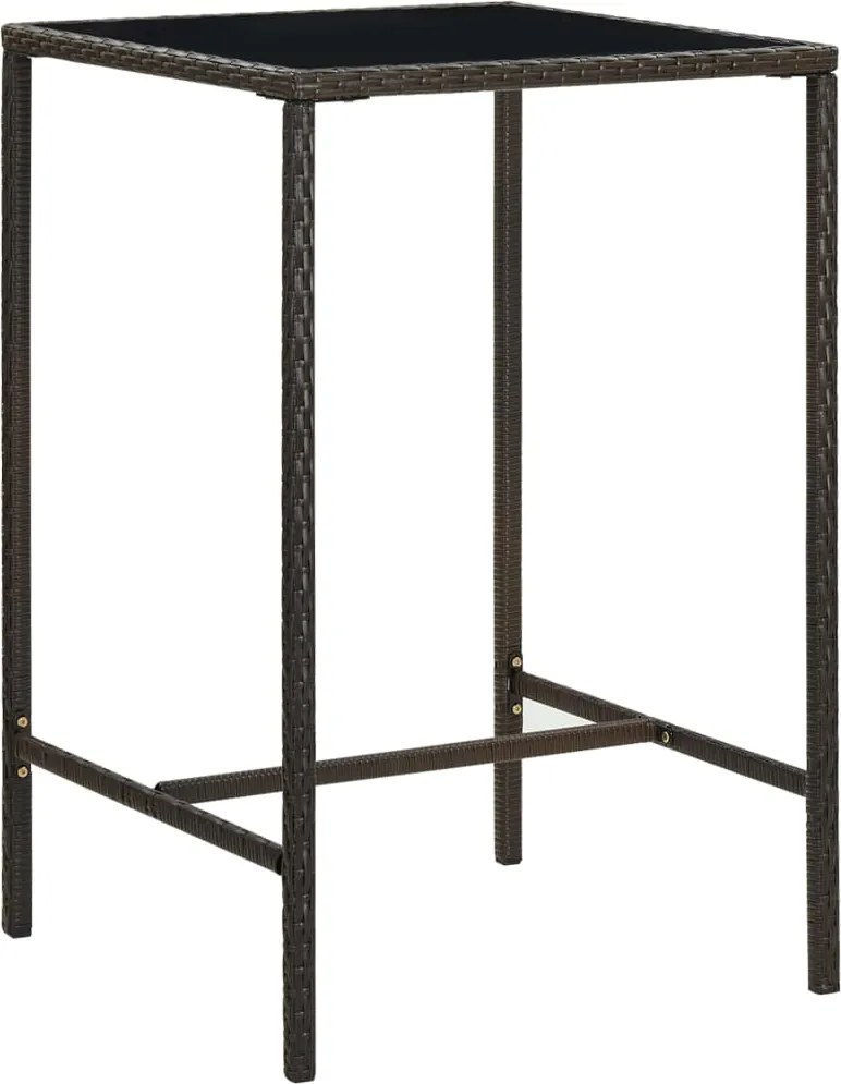 vidaXL Masă de bar de grădină, maro, 70x70x110 cm, poliratan și sticlă