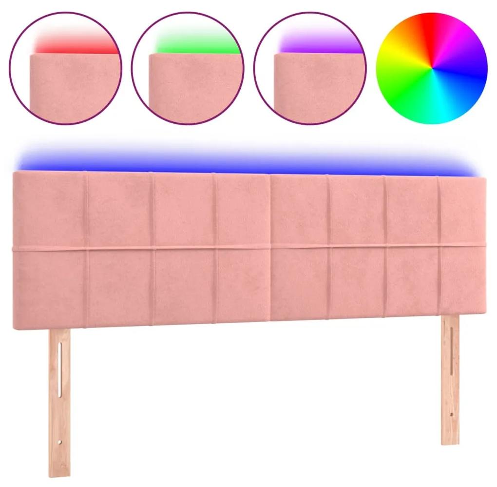 3121665 vidaXL Tăblie de pat cu LED, roz, 144x5x78/88 cm, catifea
