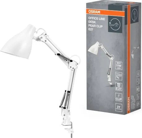 Lampă de birou cu clemă Osram DESK LINE 1xE27/11W/230V, albă