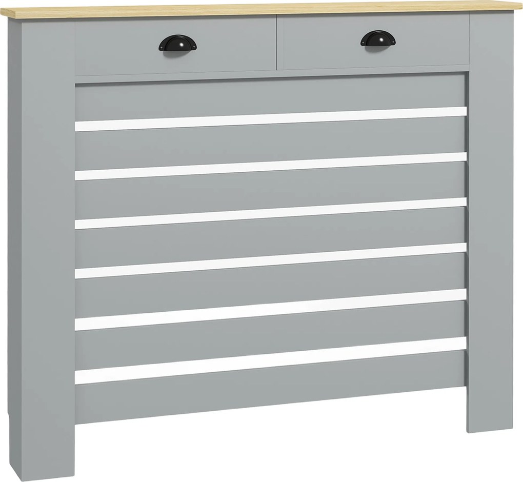 HOMCOM Acoperiș pentru calorifer din MDF cu doghe, cu 2 sertare, 111x19x95.5 cm, Gri | Aosom Romania