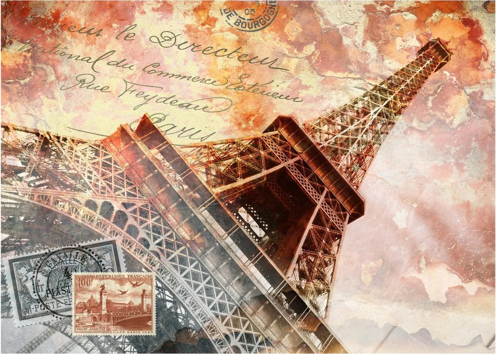 Tablou pe sticlă - Turnul Eiffel în stil vintage (70x50 cm)