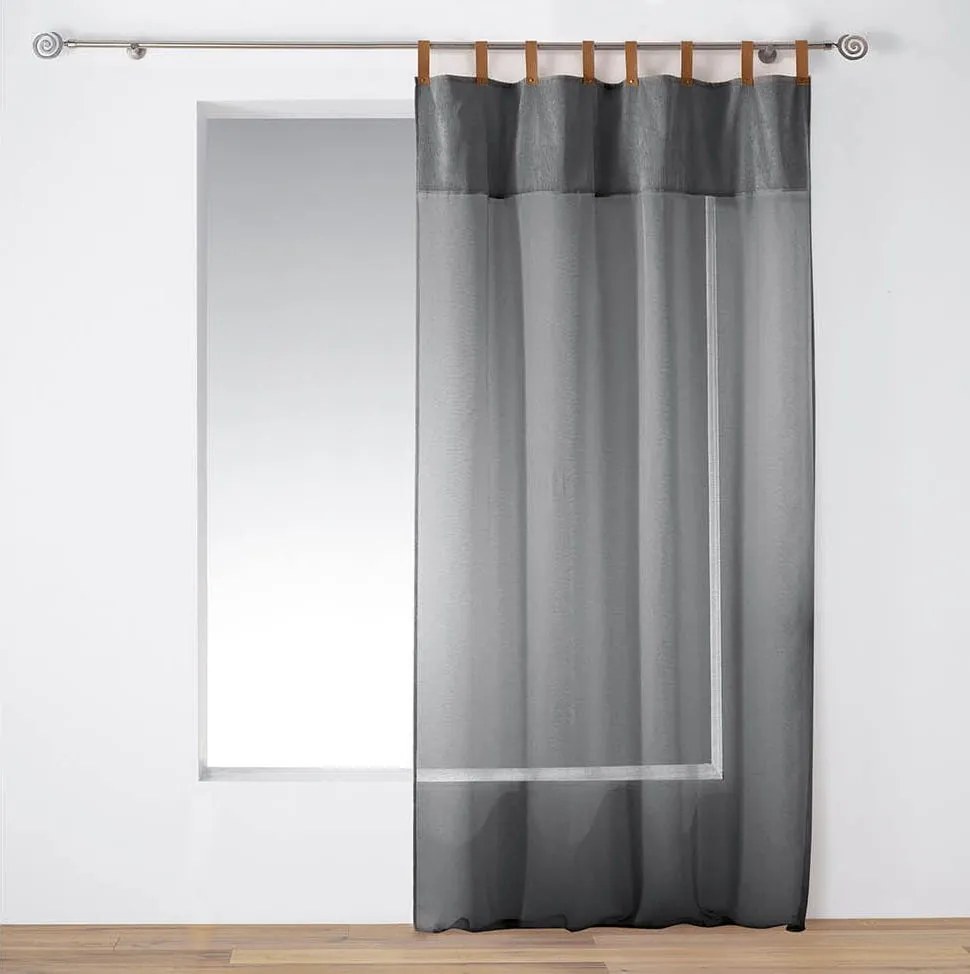 Perdea gri elegantă cu prindere cu cleme din piele 140x240 cm