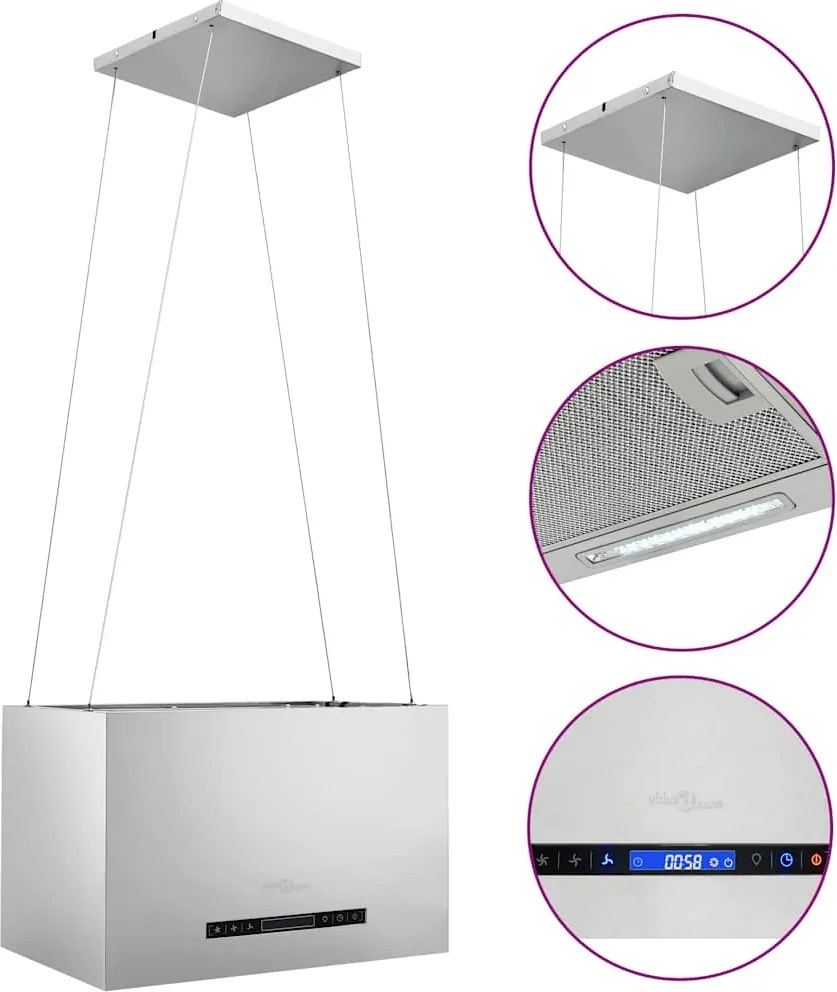 vidaXL Hotă suspendată insulă LCD senzor tactil 55 cm oțel inoxidabil