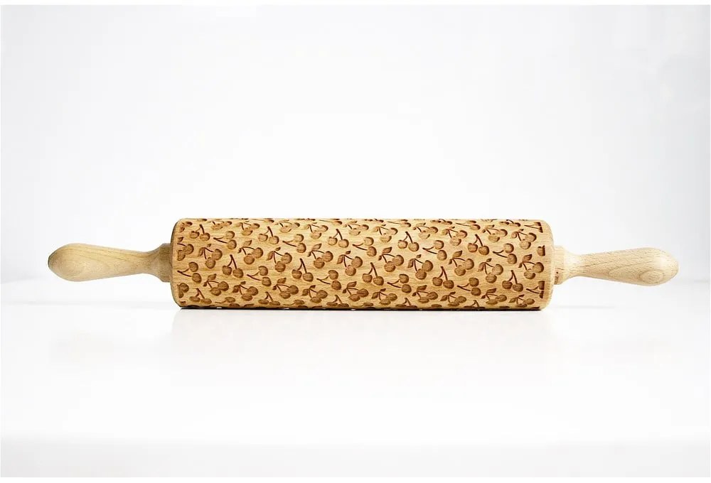 Făcăleț din lemn cu model pentru aluat Valek Cherries