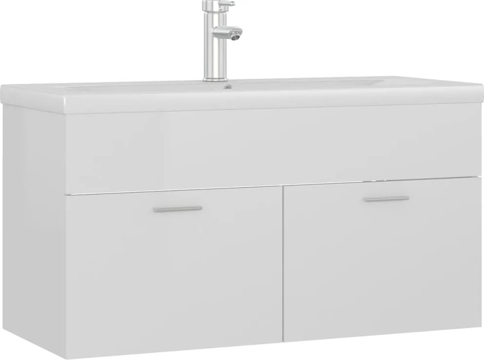 vidaXL Dulap cu chiuvetă încorporată, alb extralucios, lemn prelucrat