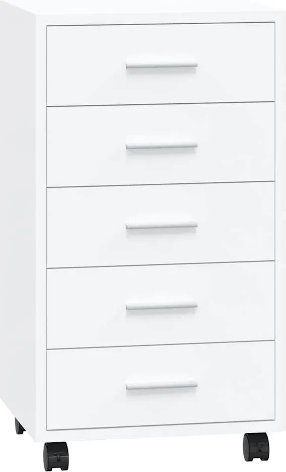 vidaXL Dulap cu sertare și roți, alb extralucios, lemn prelucrat