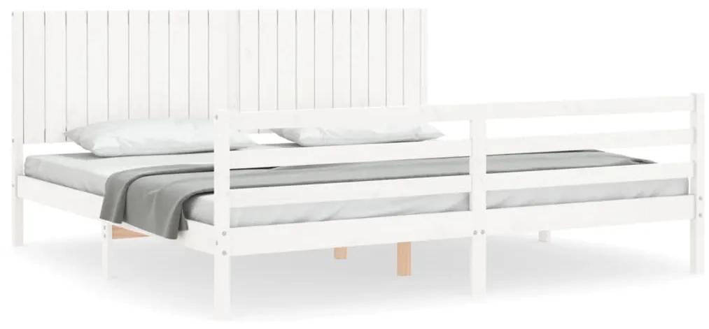 3194787 vidaXL Cadru pat cu tăblie 200x200 cm, alb, lemn masiv