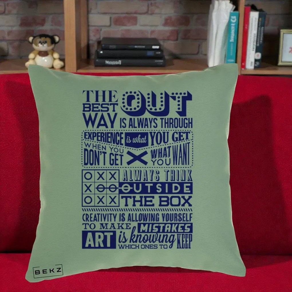 Perna Decorativa Citate Creativitate Albastru, 40x40 cm, Verde, Husa Detasabila, Perna Inclusa, BEKZ®