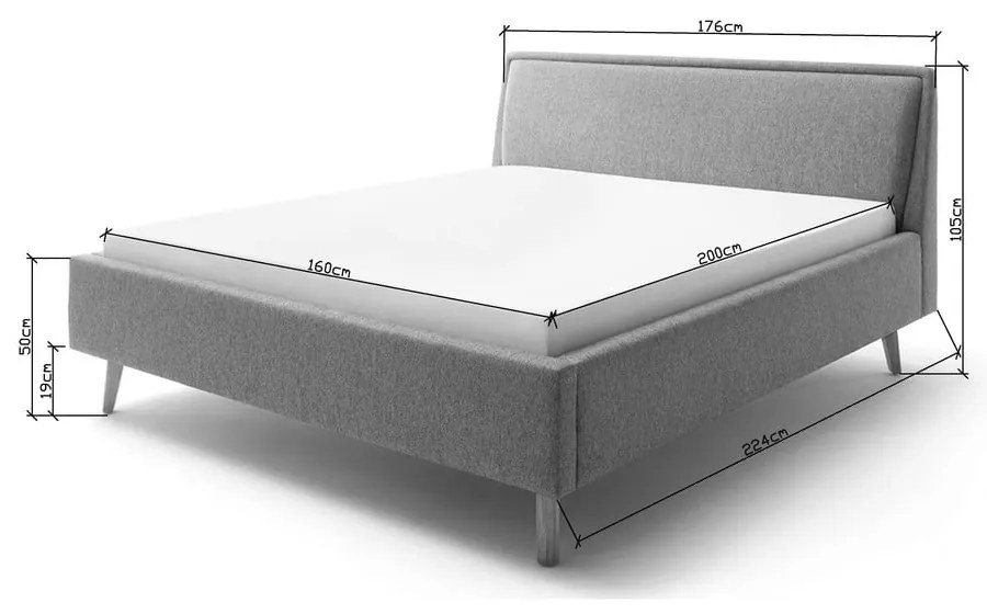 Pat matrimonial gri deschis tapițat cu spațiu de depozitare cu somieră 160x200 cm Frieda – Meise Möbel