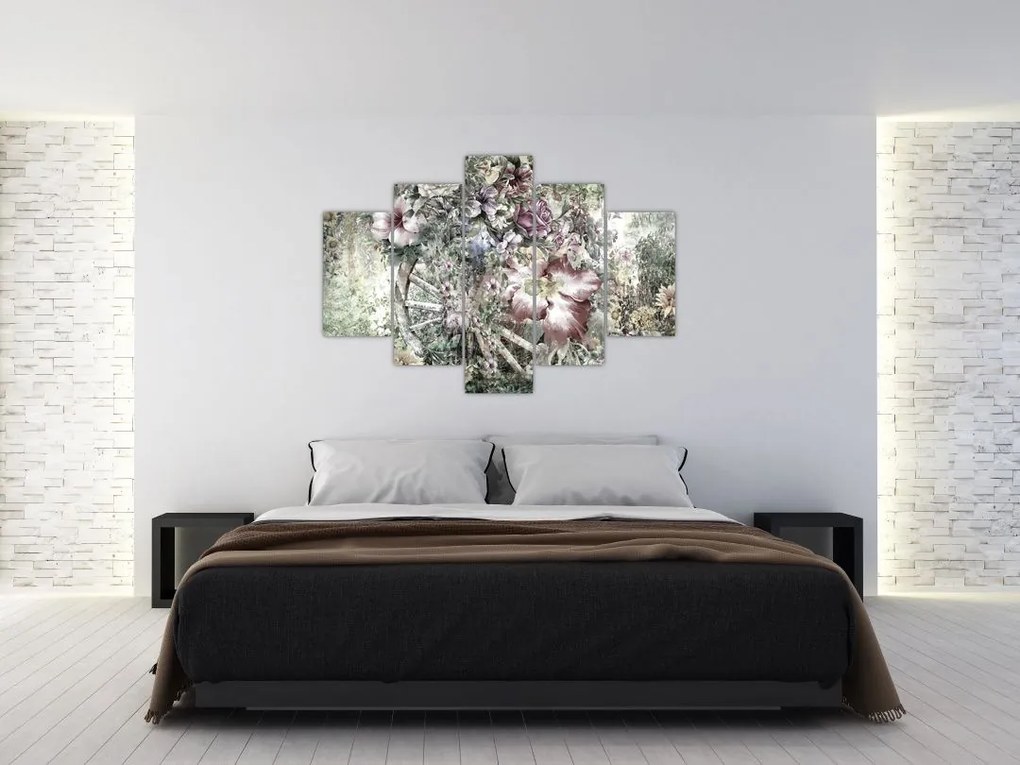 Tablou - Flori pe roata de lemn (150x105 cm)
