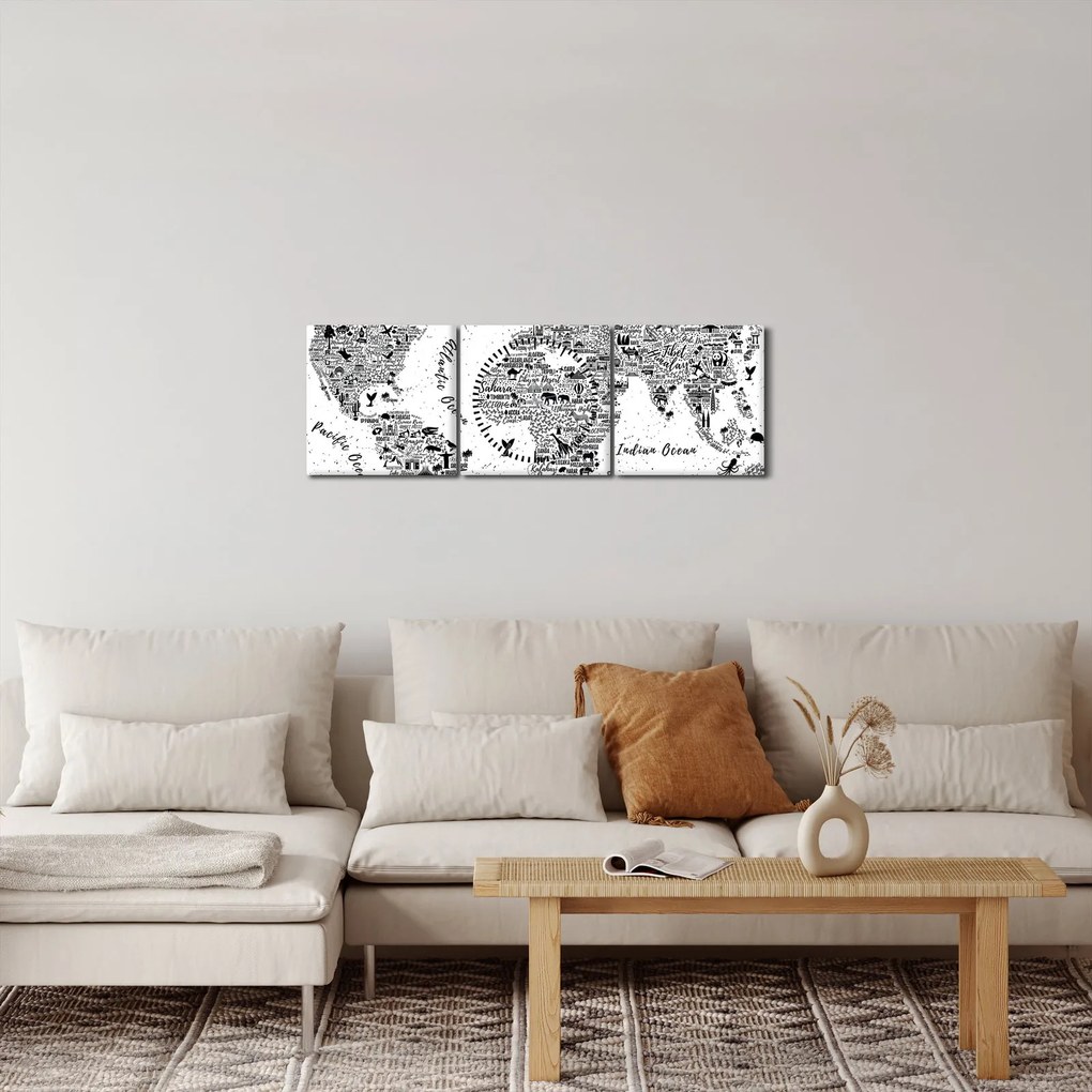 Tablou - Harta cu pictograme (cu ceas) (90x30 cm)