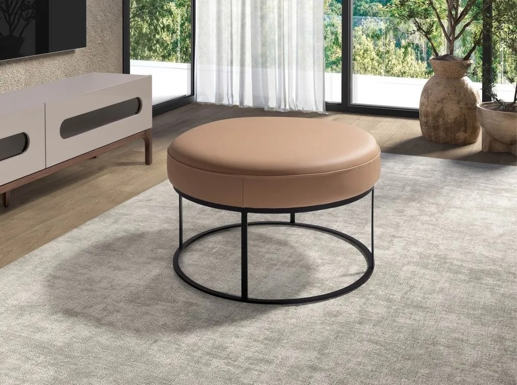 Bancheta rotunda tapitata cu piele naturala Maro