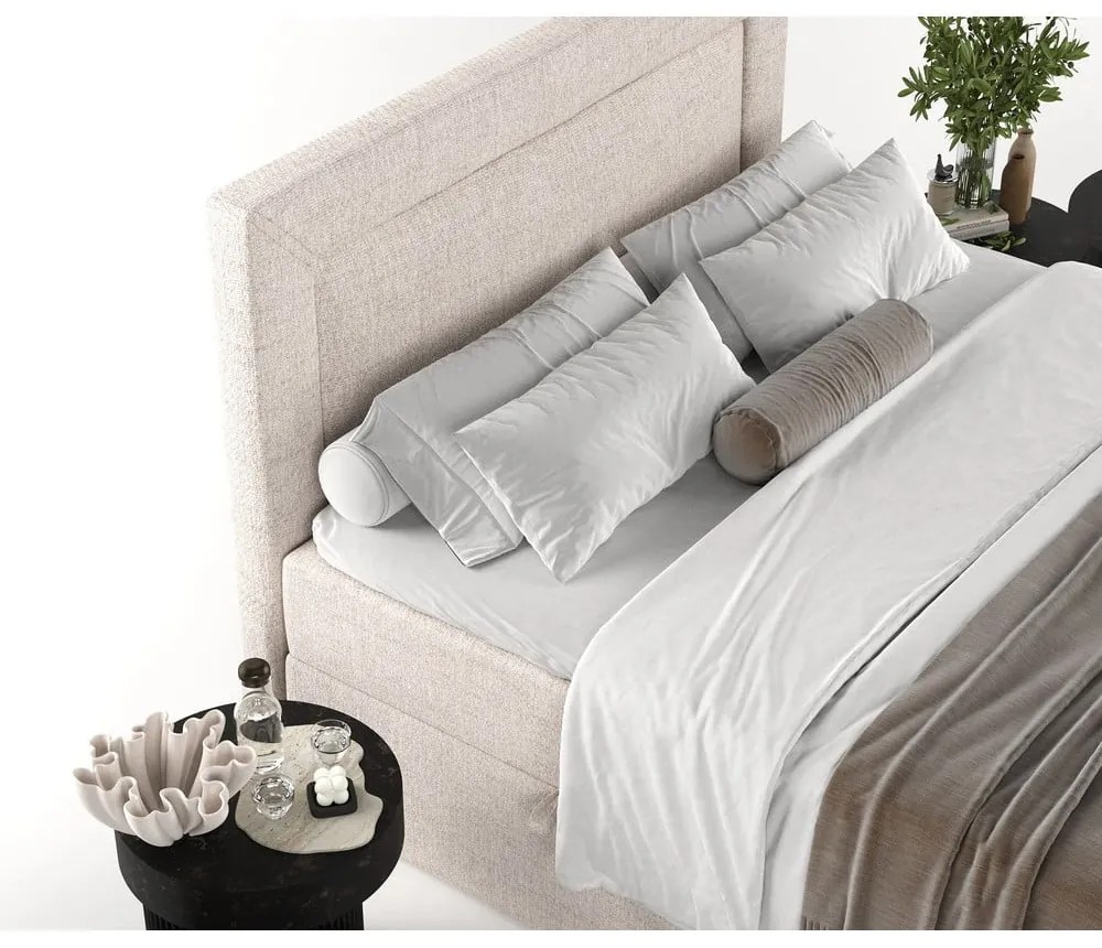 Pat boxspring bej cu spațiu de depozitare 160x200 cm Imagine – Maison de Rêve