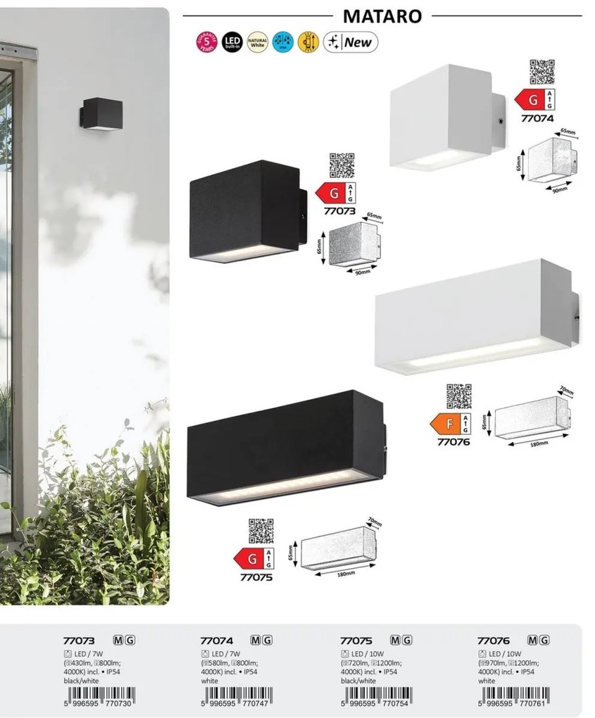 Aplica de perete exterior IP54 LED Mataro alb