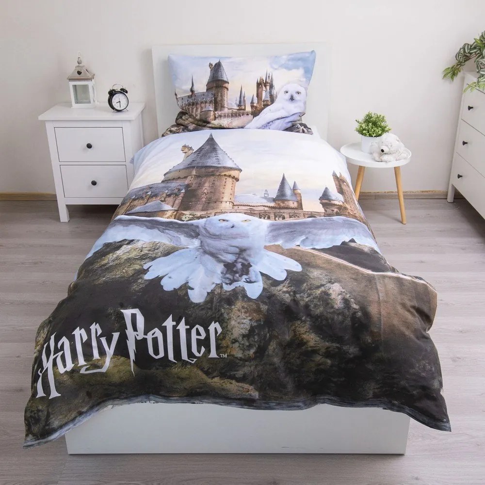 Lenjerie de pat pentru copii din bumbac pentru pat de o persoană 140x200 cm Harry Potter "Hedwig" – Jerry Fabrics