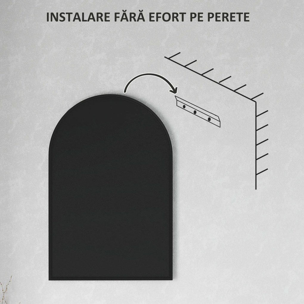 HOMCOM Oglindă de Baie în Formă de Arc și Ramă din Aluminiu, Oglindă Decorativă, 60x3x90 cm, Negru | Aosom Romania