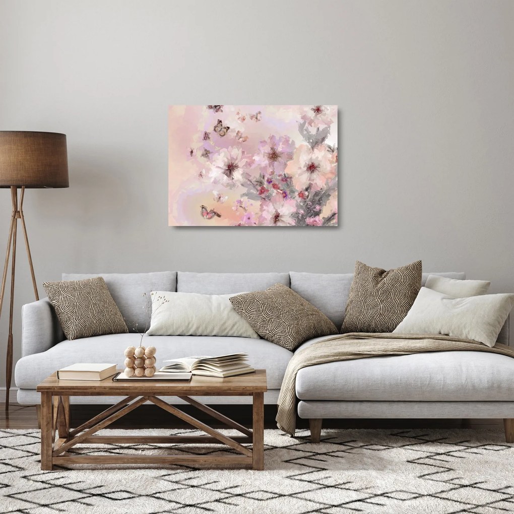 Tablou pe sticlă - Colaj de artă cu fluturi (70x50 cm)
