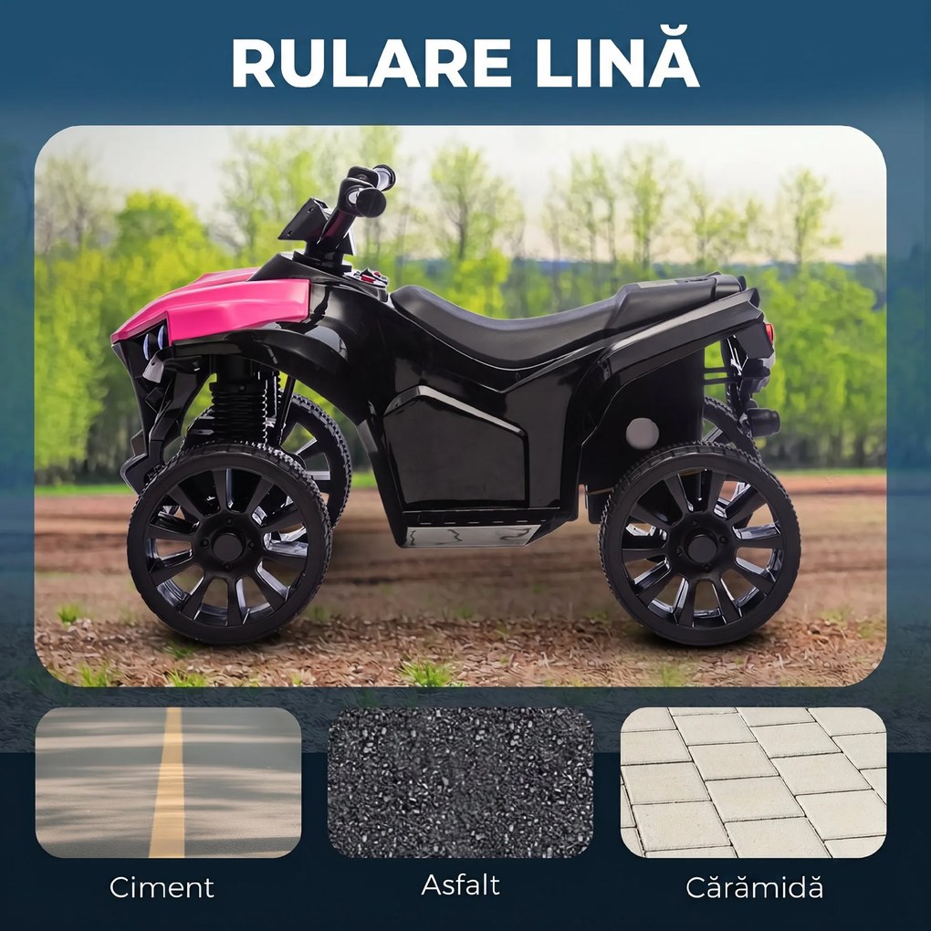 AIYAPLAY Quad Electric pentru Copii 6V, ATV cu Faruri LED și Muzică, 18-56 Luni, Roz | Aosom Romania