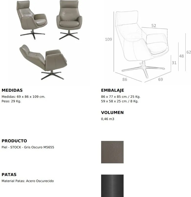 Fotoliu pivotant, rabatabil tapitat cu piele George