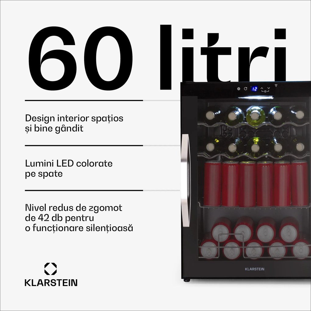 Klarstein Coachella 60 frigider Smart, Wifi, LED, 3 rafturi, Backlight, EEK E
