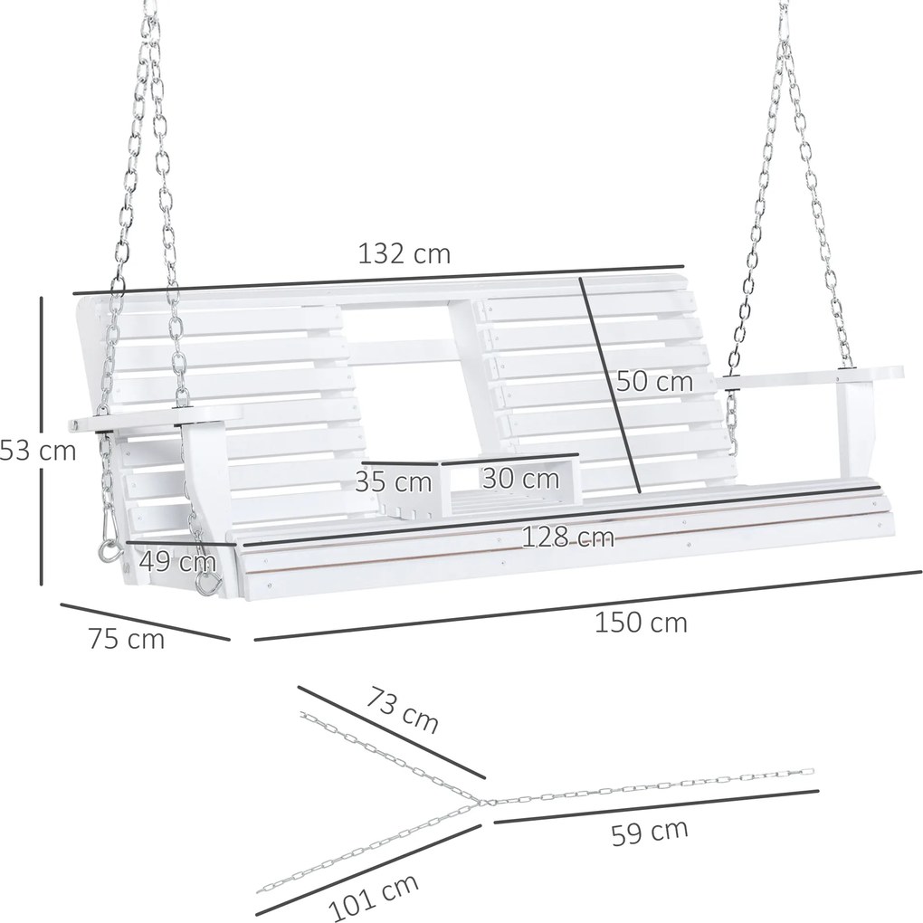 Outsunny Leagăn Suspendat pentru Exterior din Lemn de Brad cu Măsuță Rabatabilă și Suporturi pentru Pahare, Leagăn pentru Grădină sau Terasă cu 2-3 Locuri, Alb | Aosom Romania
