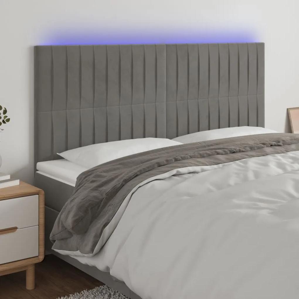 3122716 vidaXL Tăblie de pat cu LED, gri deschis, 160x5x118/128 cm, catifea