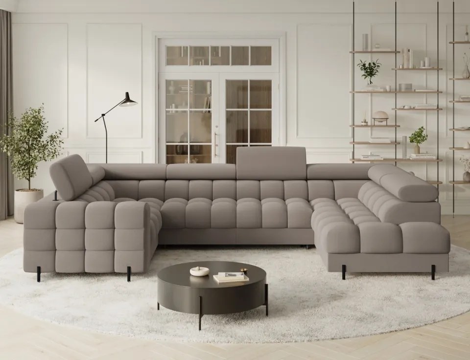 Colțar extensibil, cu spatiu pentru depozitare, 346x205x93 cm, Fectory RT, Eltap (Culoare: Bej crem / Calmora 18)