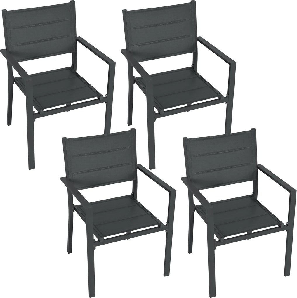 Outsunny Set de 4 scaune de grădină stivabile din aluminiu și textilenă cu cotiere, set de 4 piese pentru exterior | Aosom Romania