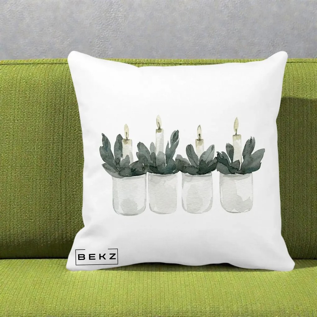 Perna Decorativa Lumanari Advent in Borcane, 40x40 cm, Alba Mata, Husa Detasabila, Perna Inclusa, BEKZ®