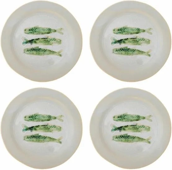 Set 4 farfurii ceramice verzi cu pești sculptați în relief, D27×H2 cm, „Hadden"