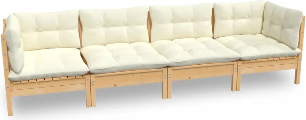 vidaXL Set mobilier grădină cu perne crem, 4 piese, lemn masiv de pin