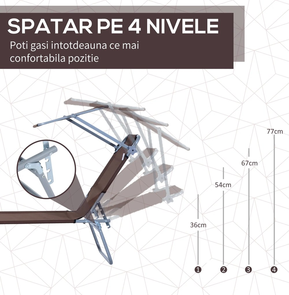 Scaun Pliabil Reclinabil Outsunny. Paravan Parasolar, Tesatura Oxford, Maro | Aosom Romania