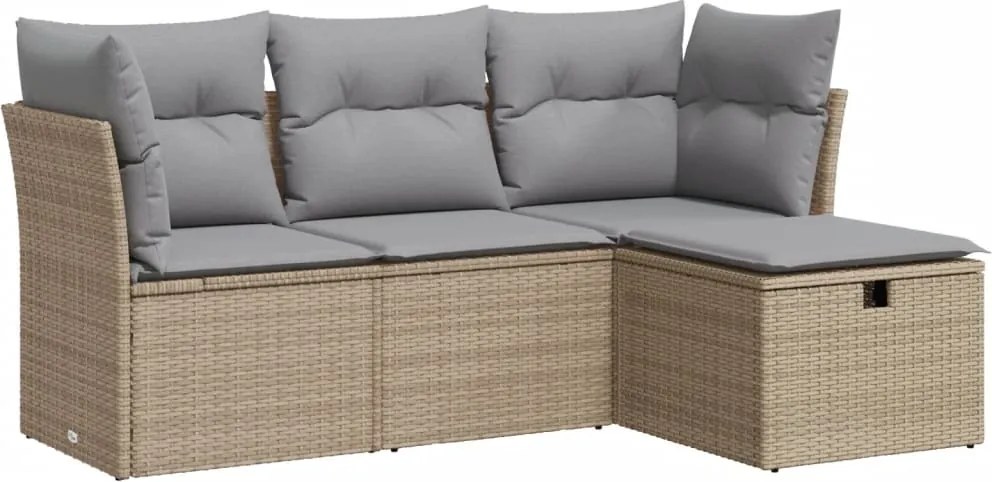 vidaXL Set canapele de grădină, 4 piese, cu perne, bej, poliratan
