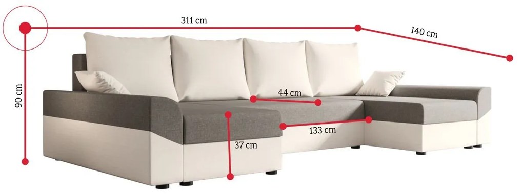 Supermobel Canapea extensibilă în formă de U DENVER N, 311x90x140, sawana 21/sawana 01