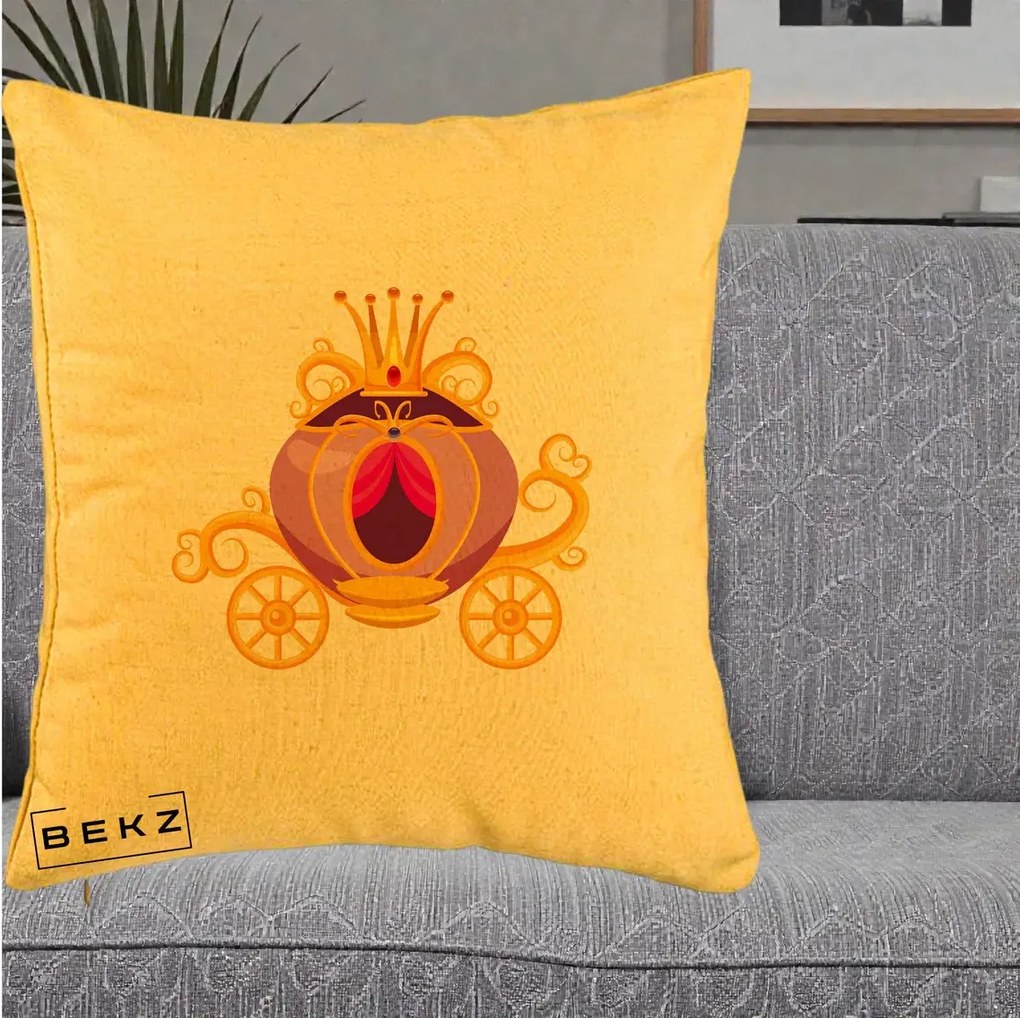 Perna Decorativa Trasura Regala Aurie, 40x40 cm, Galben, Husa Detasabila, Perna Inclusa, BEKZ®