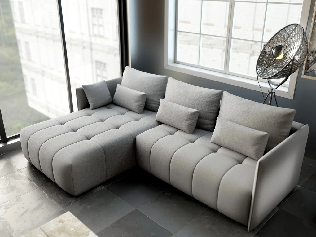 Colțar extensibil dumonde cu ladă de depozitare si sezut confortabil din spuma high-density, Malta Enjoy Silver II 235x185 cm
