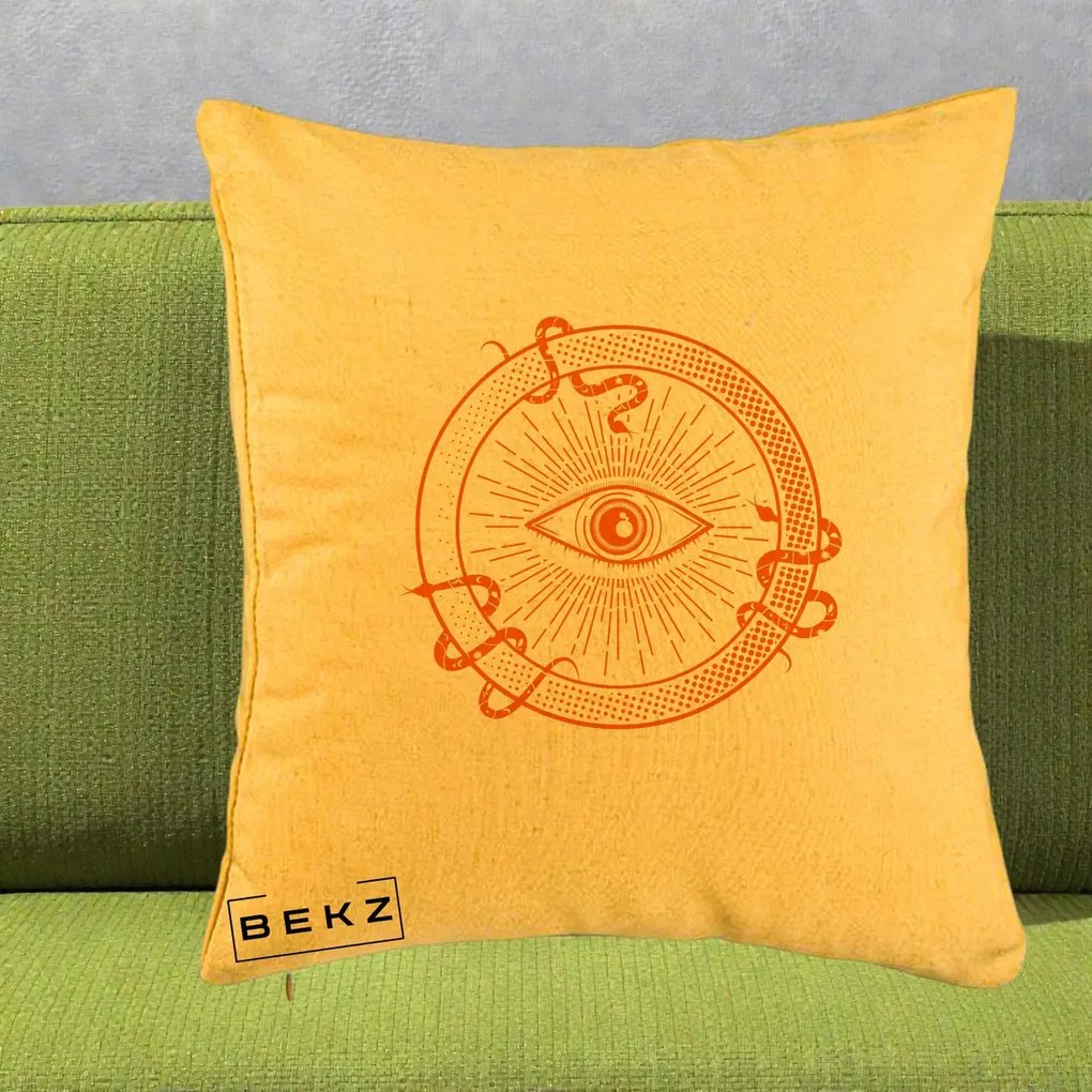 Perna Personalizata Ochiul Providentei Mistic Orange, 40x40 cm, Galben, Husa Detasabila, Perna Inclusa, BEKZ®