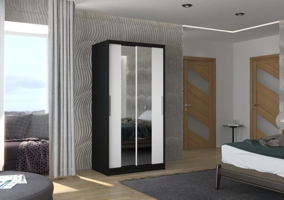 Dulap cu usi glisante si oglinda 100x200 cm, Dragonis, ADRK Furniture (Culoare: Sonoma)