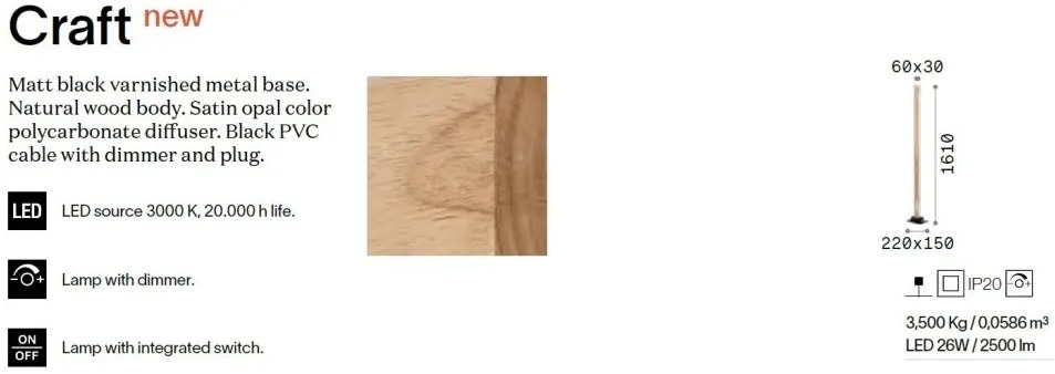 Lampadar LED design natural lemn Craft pt