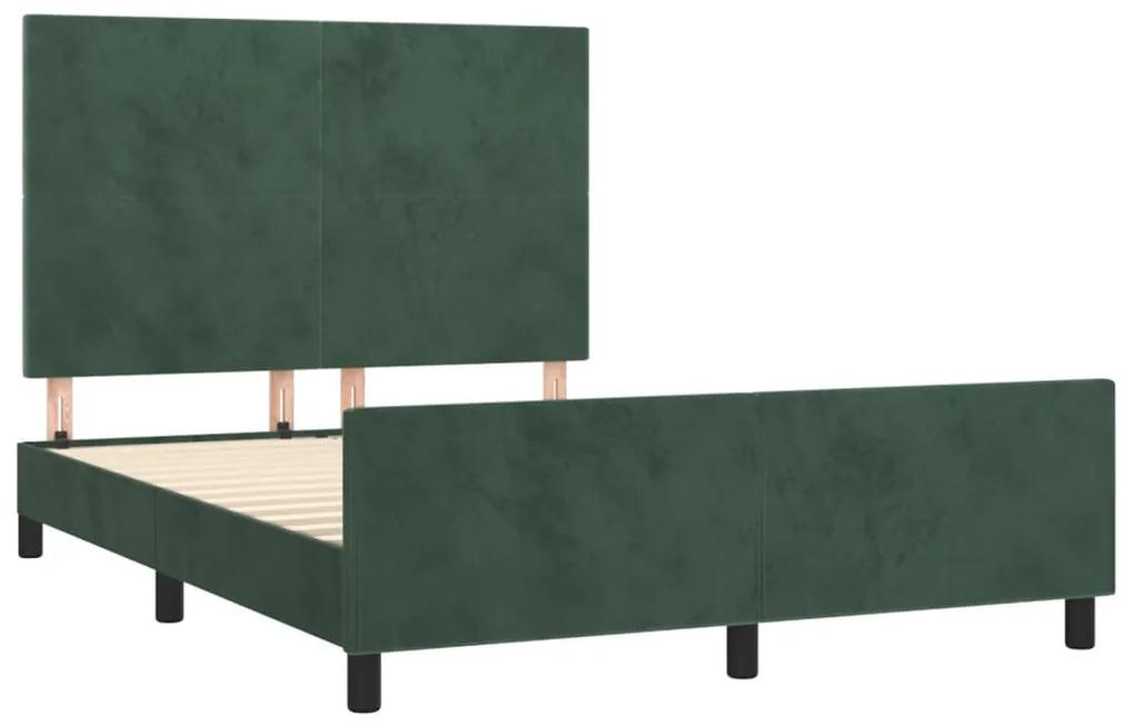 Cadru de pat cu tablie, verde inchis, 140x200 cm, catifea Verde inchis, 140 x 200 cm, Design simplu