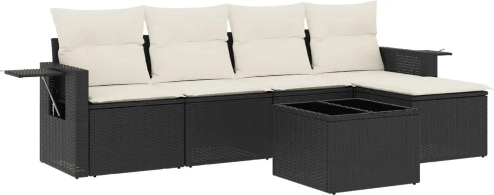 vidaXL Set mobilier de grădină cu perne, 6 piese, negru, poliratan