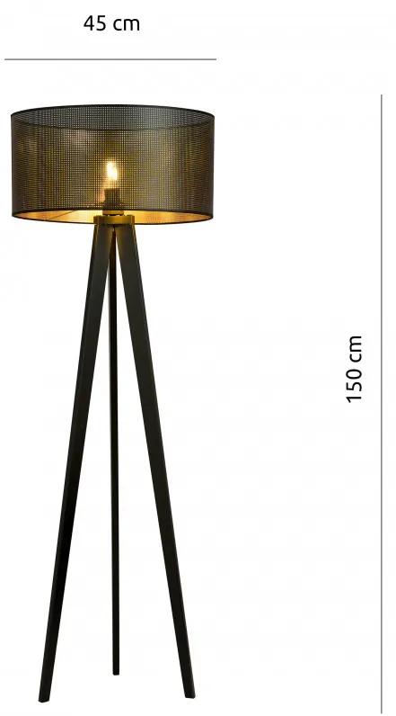 Lampadar modern negru cu interior abajur auriu Aston