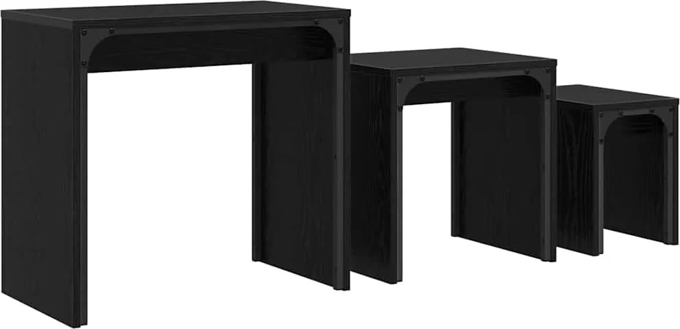 vidaXL Masă de cafea 3 pcs Stejar Negru Lemn compozit