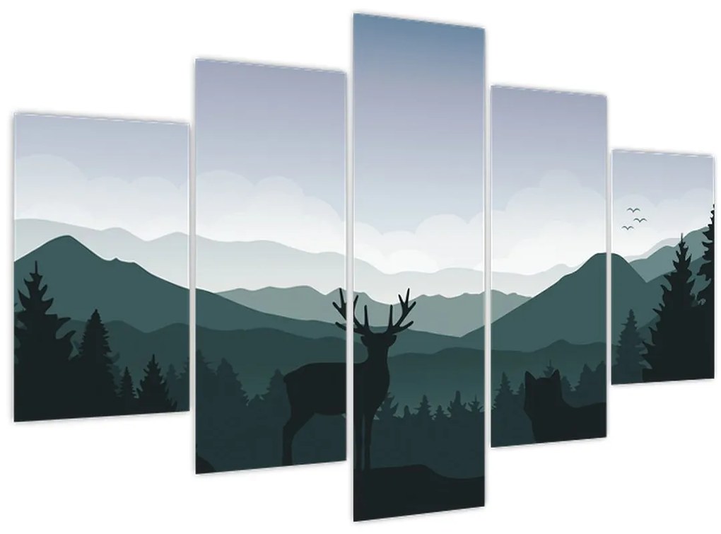 Tablou - Cerb cu lup pe stânci (150x105 cm)