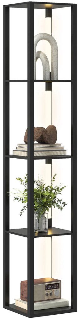 HOMCOM Lampă de Podea cu 4 Rafturi și 3 Luminozități Reglabile 29x29x163cm Negru | Aosom Romania