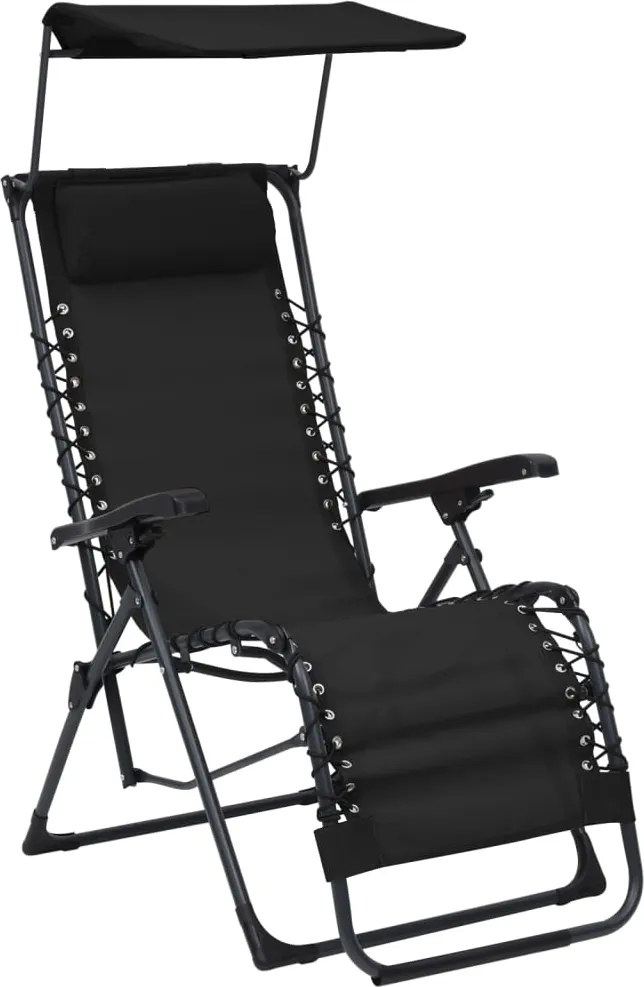 vidaXL Scaun șezlong pliabil, negru, textilenă