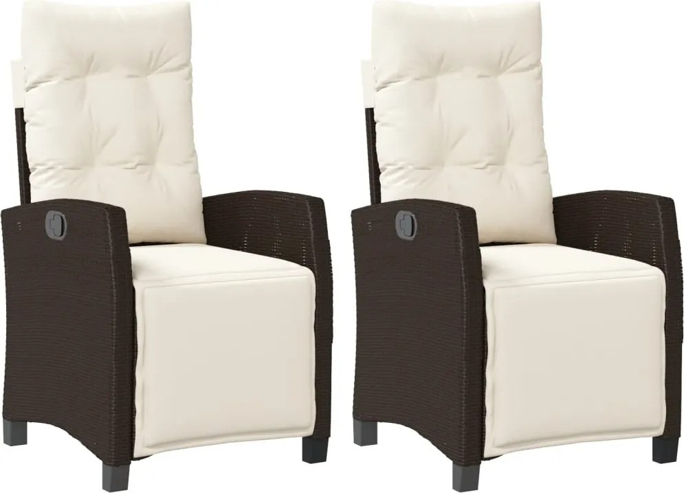 vidaXL Scaun de grădină rabatabil cu suport picioare,2 buc., poliratan