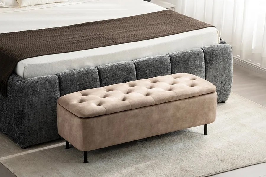 Bancheta cu spatiu de depozitare Catifea bej, EN VOGUE 120cm